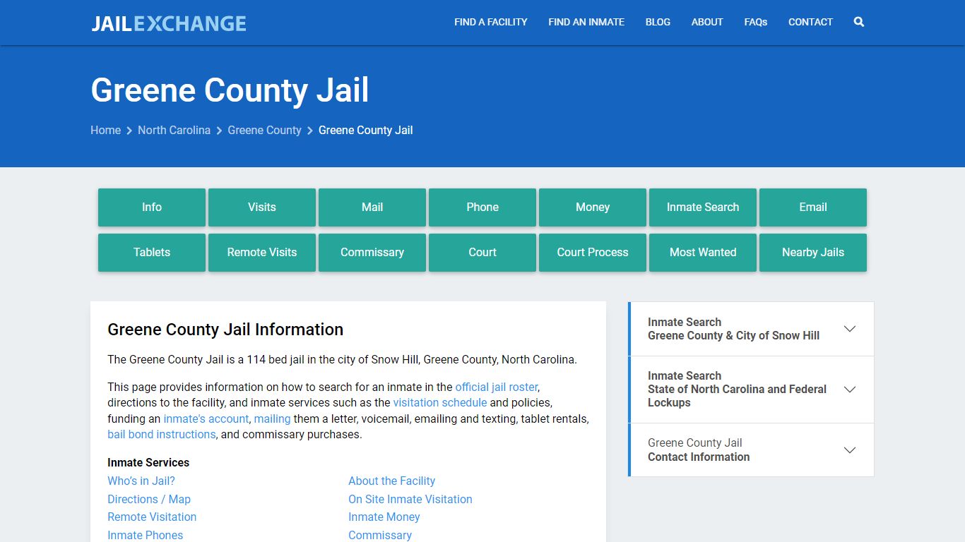 Greene County Jail, NC Inmate Search, Information