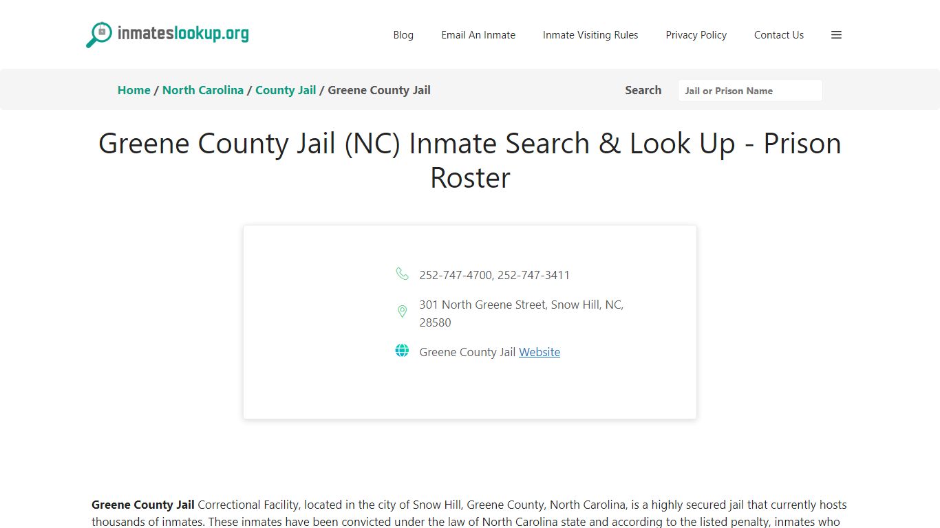 Greene County Jail (NC) Inmate Search & Look Up - Prison Roster